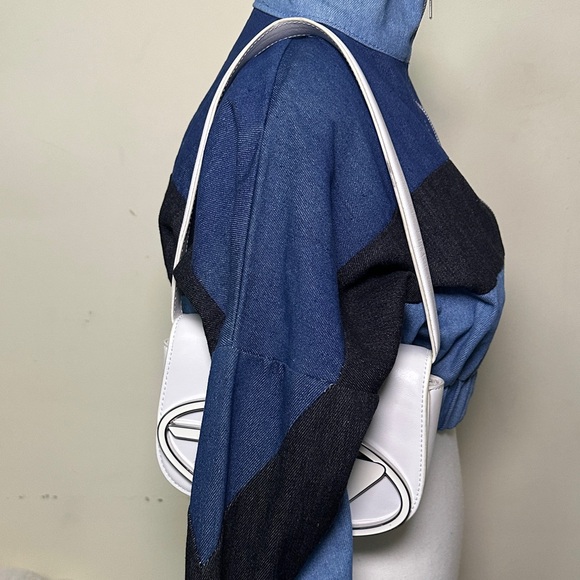 Stylish Blue and Black Women's Cropped Jacket faux denim - Picture 2 of 8